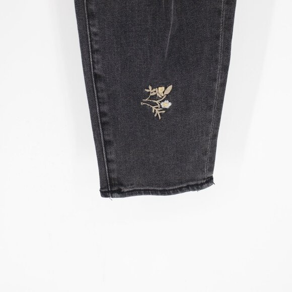 Driftwood Jeans Womens 27 Gizelle Embroidered Floral Crop Mid Rise Black Denim - Picture 2 of 13